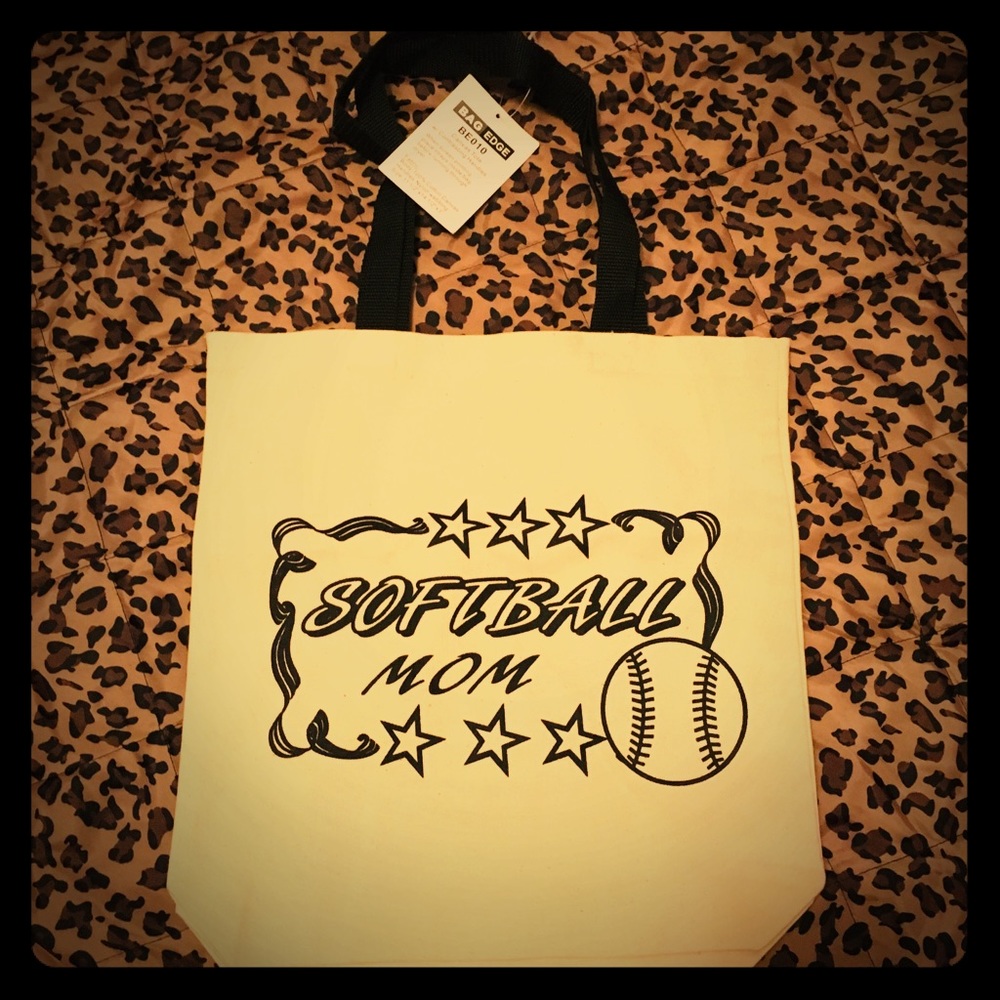 Softball mom canvas tote bag w/ black handles